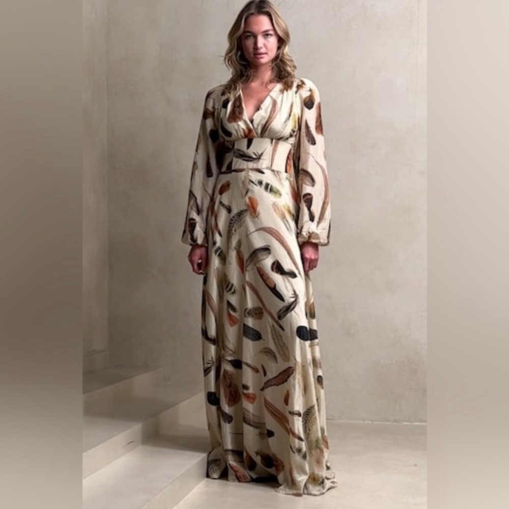NWT Banana Republic Boho Feather Print Maxi Dress